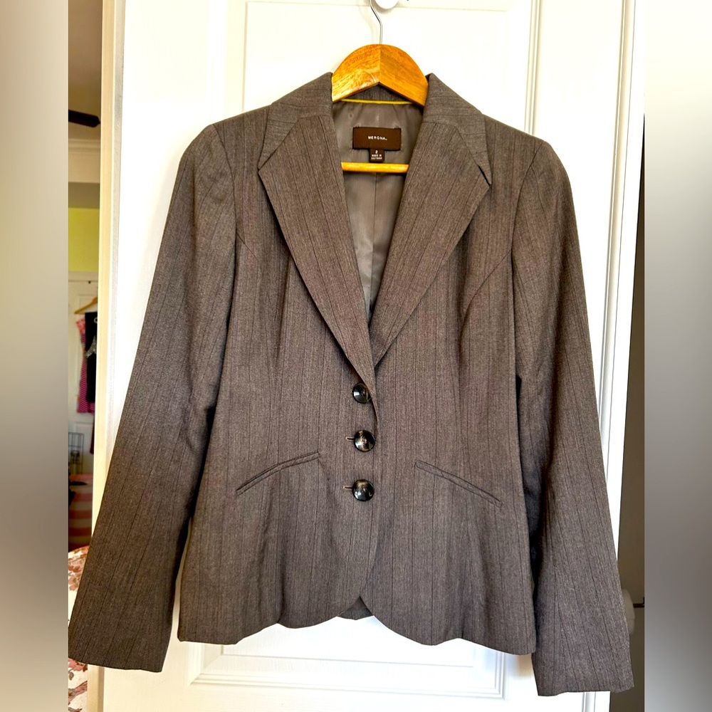 Wool Blend Medina Taupe Pinstripe Blazer Size 2 #workwear
